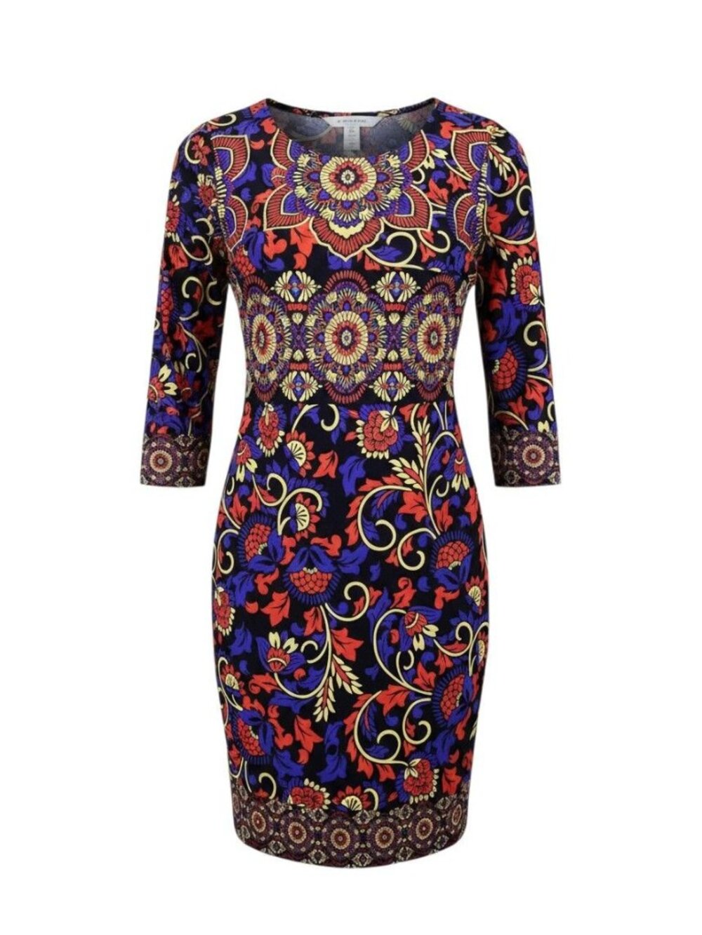 DM Collection Womens Floral-Print 3/4 Sleeve Bodycon Dress Multicolor Size 10